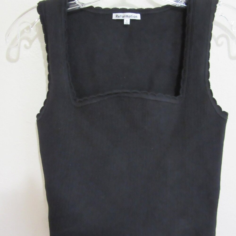 REFORMATION Black Scallop Edges Ribbed S Pullover Sleeveless Cotton Blend Top